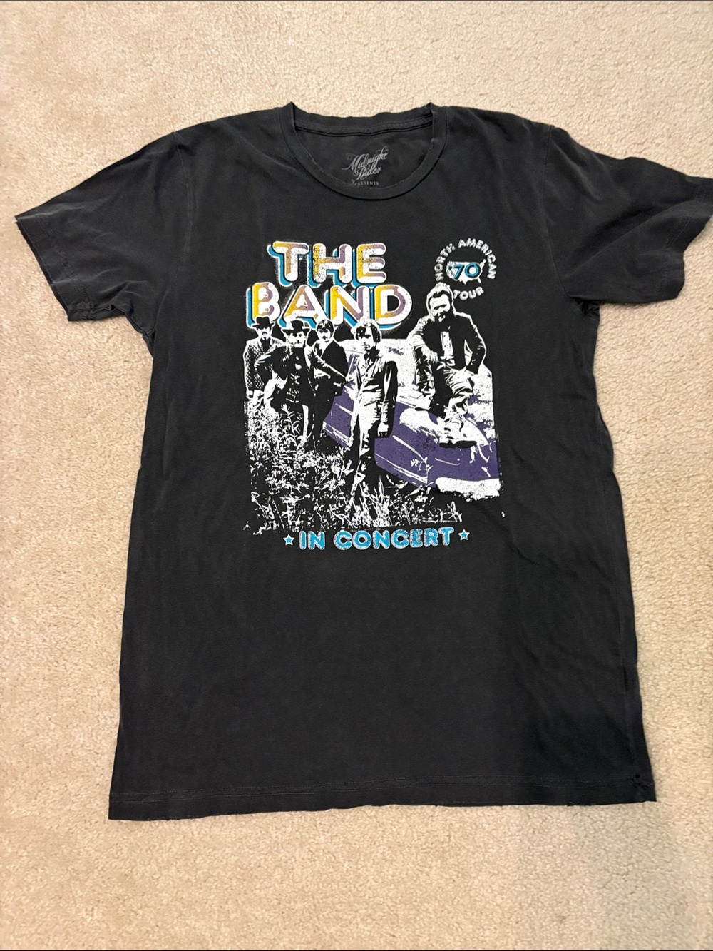 Midnight Rider Black 'The Band' Graphic Tee with Yellow & Blue Accents